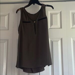Elegant Sleeveless Top in Army Green with Brown Hue